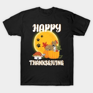 Staffordshire Terrier Seeing Turkey Dish Happy Halloween Thanksgiving Merry Christmas Day T-Shirt